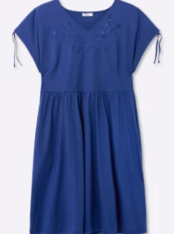 Jerseykleid mit Blütenstickereien