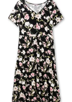 Jerseykleid mit Blumendruck, Midilänge