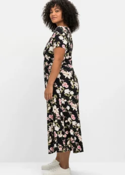 Jerseykleid mit Blumendruck, Midilänge
