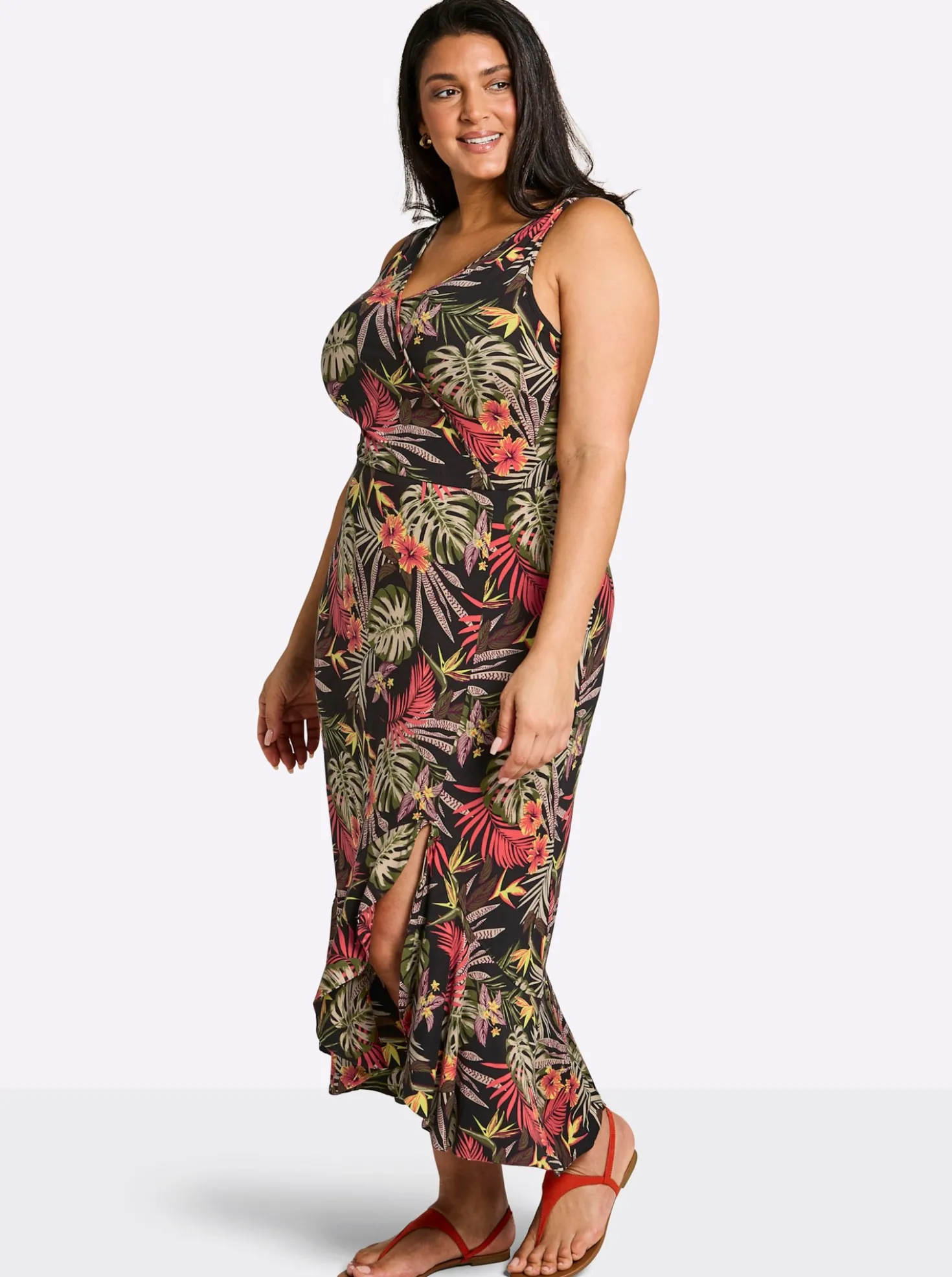 Jerseykleid mit Volant am Saum