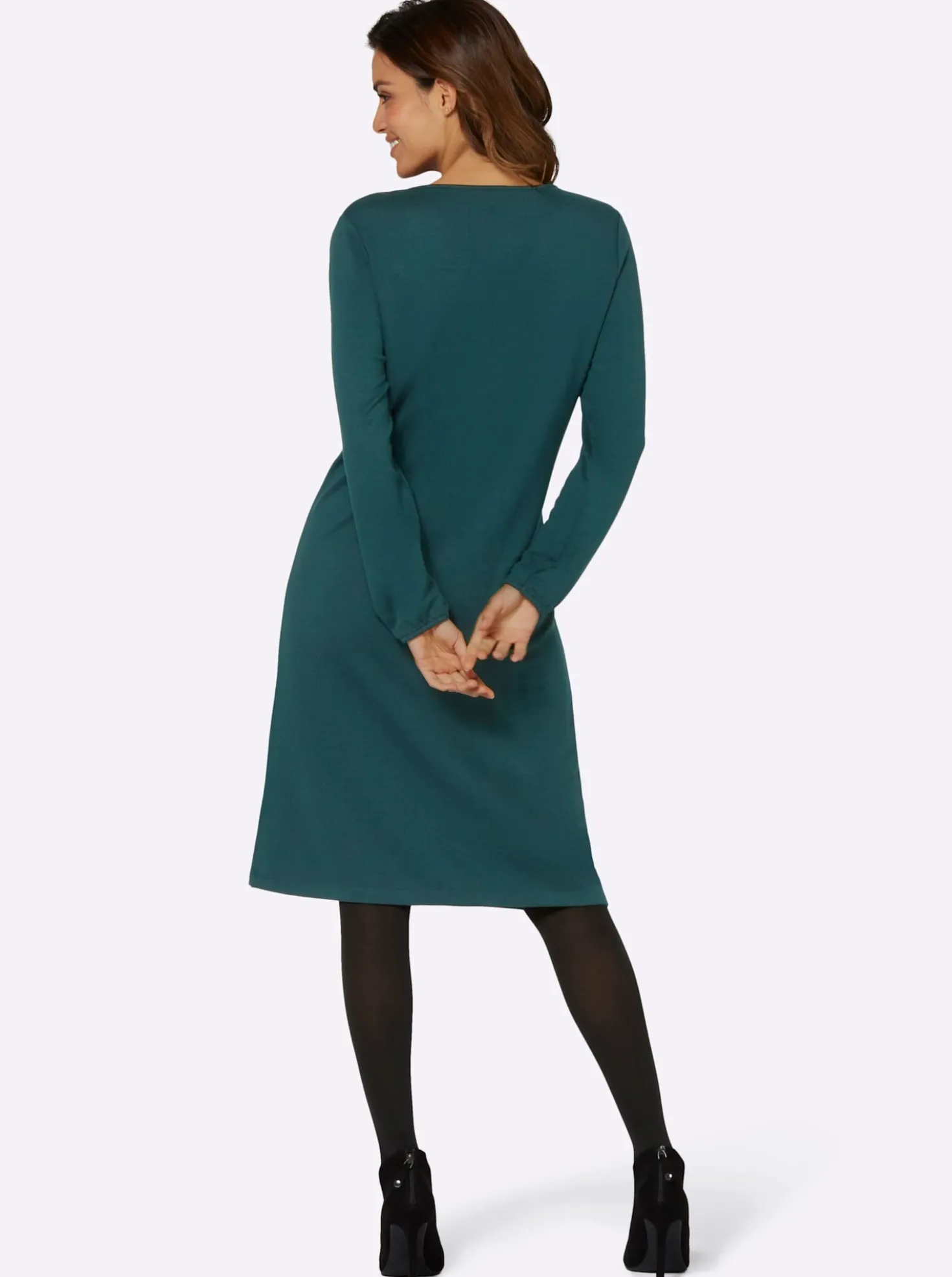 Jerseykleid mit Zierperlen am Ausschnitt