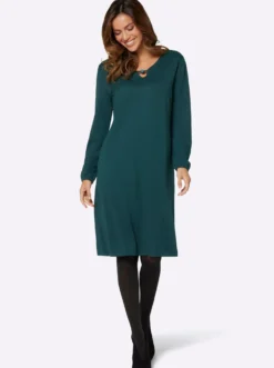 Jerseykleid mit Zierperlen am Ausschnitt