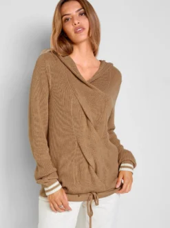 Kapuzenpullover mit großem Zopfmuster