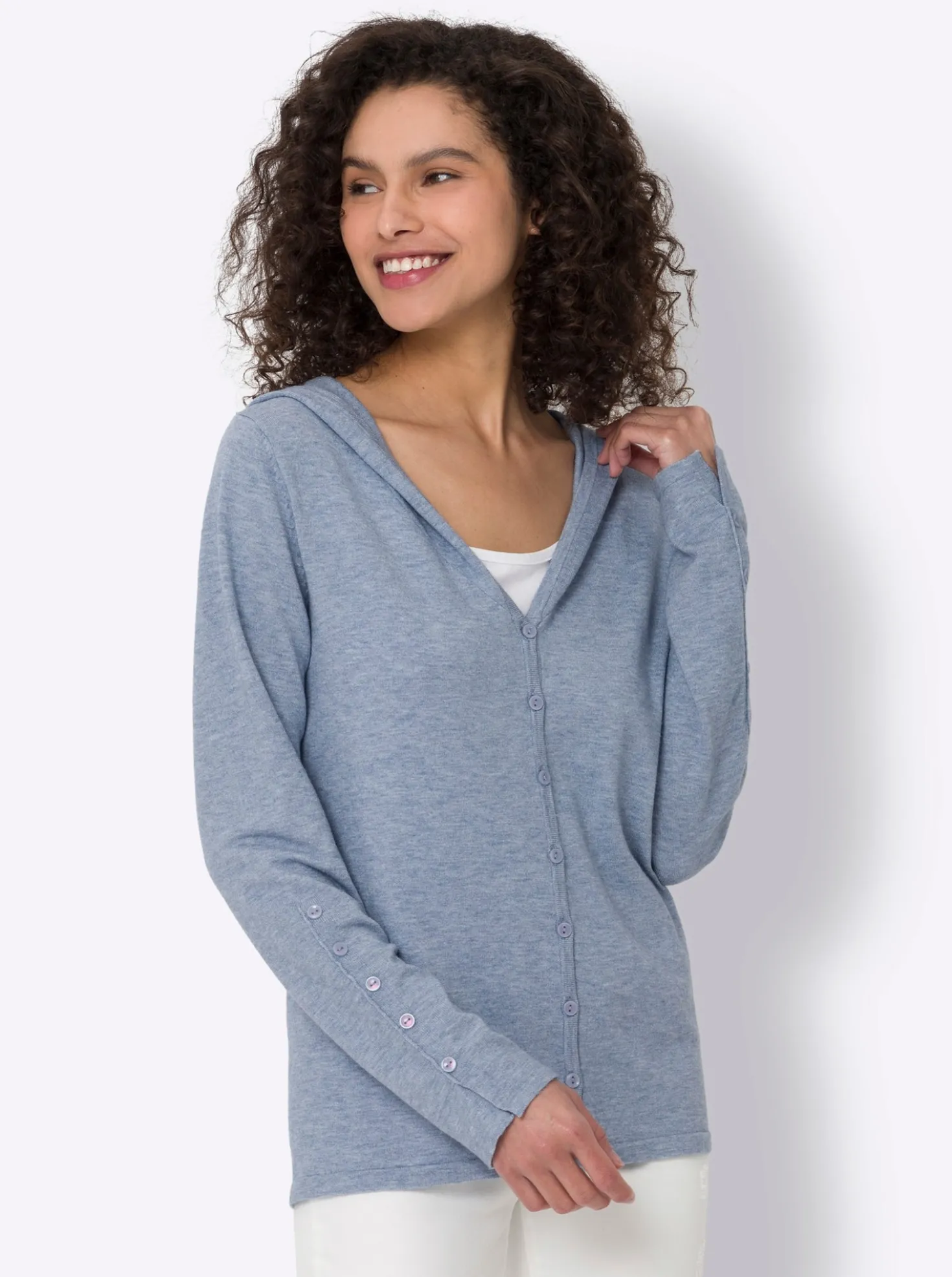 Kapuzenstrickjacke in Feinstrick-Qualität