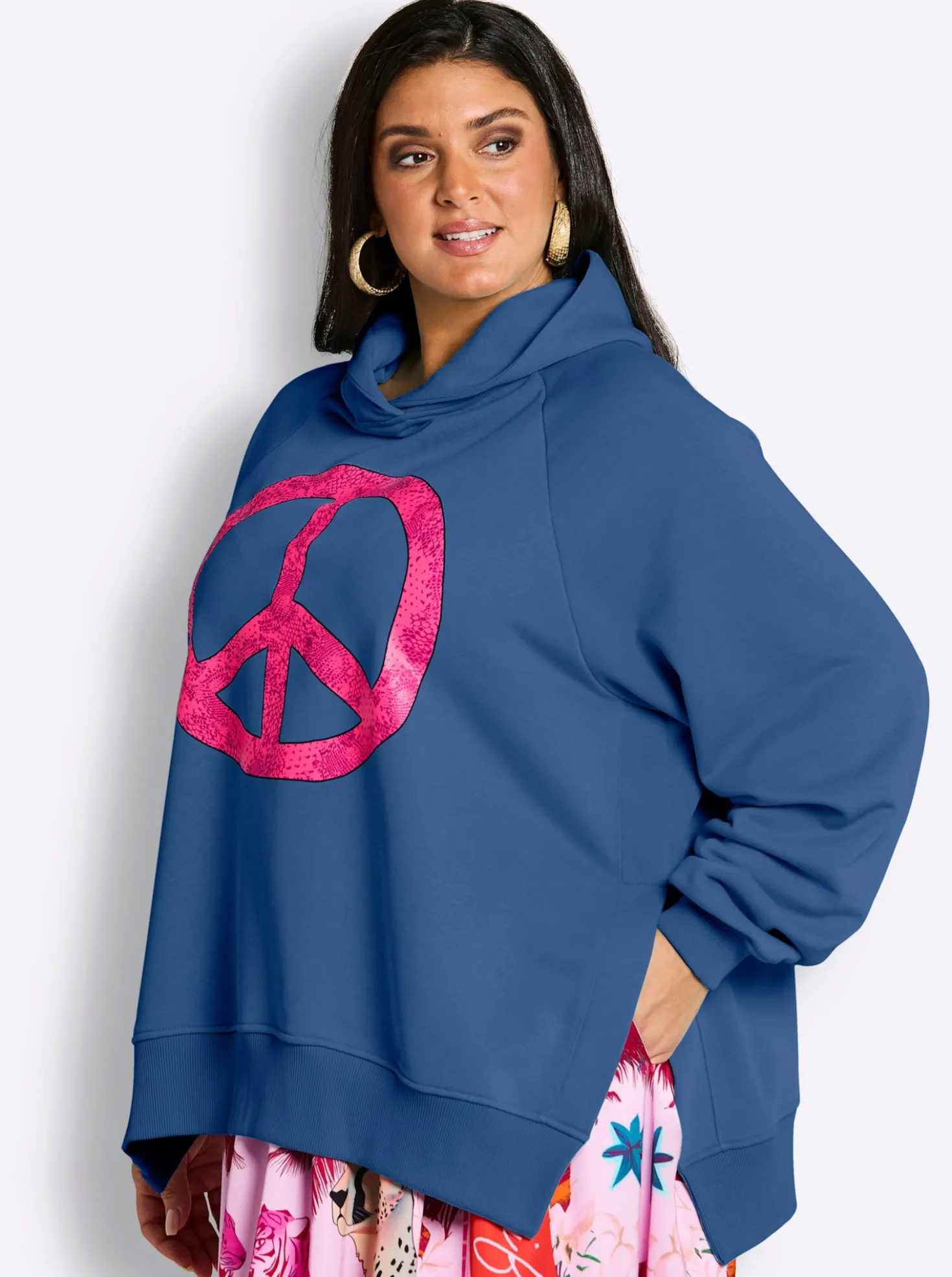 Kapuzensweatshirt mit Neon-Print vorn