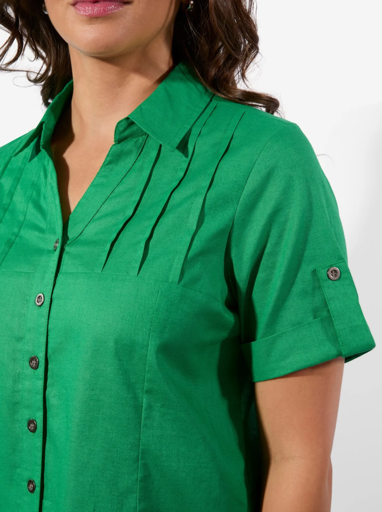 Kurzarm-Bluse im Baumwoll-Leinen-Mix