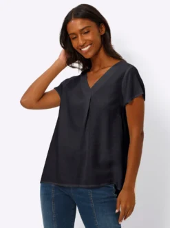 Kurzarm-Bluse mit Leinen-Anteil