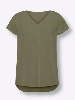 Kurzarm-Bluse mit Leinen-Anteil
