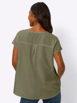 Kurzarm-Bluse mit Leinen-Anteil