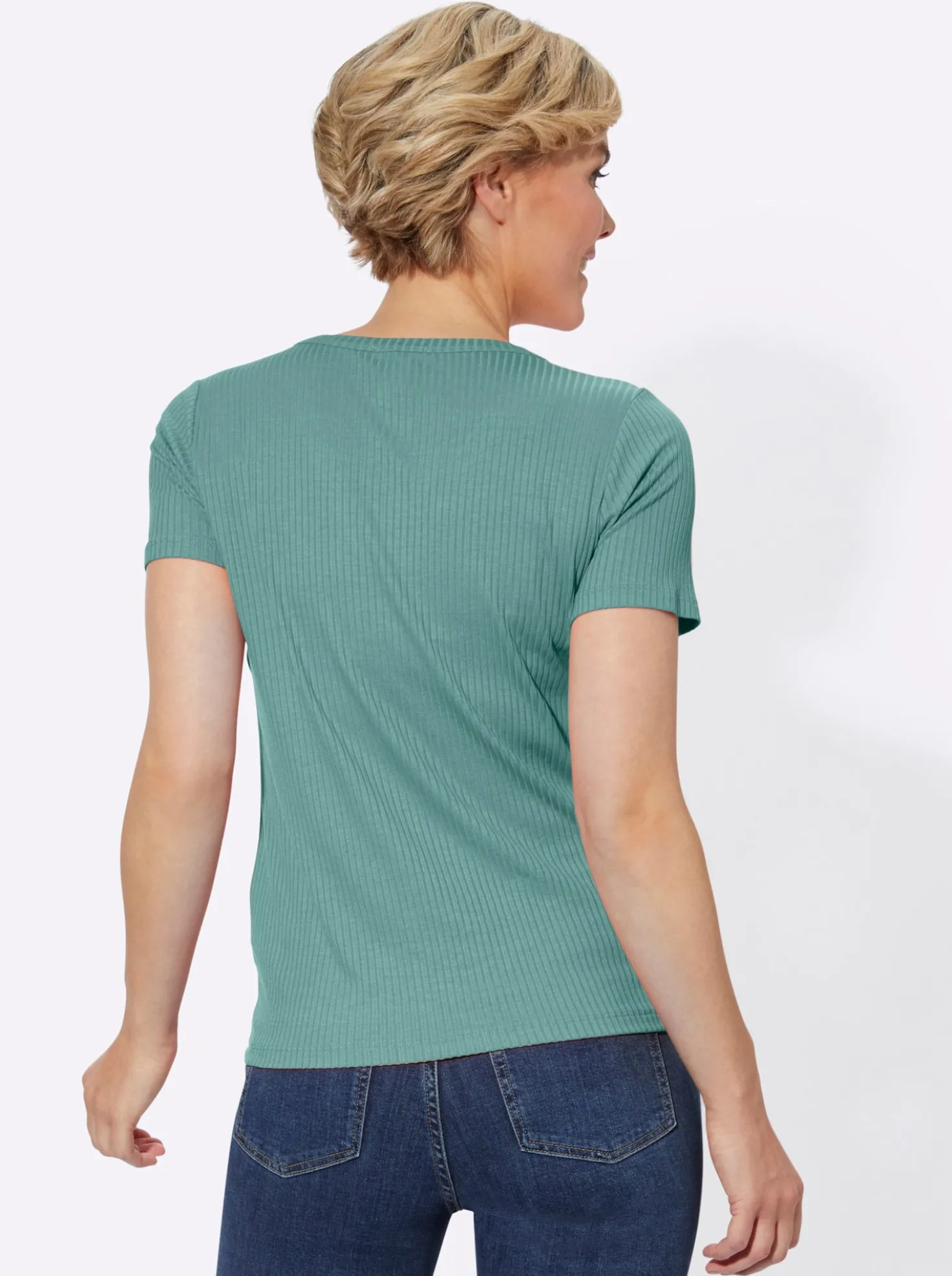 Kurzarmshirt in elastischer Ripp-Qualität