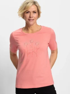 Kurzarmshirt mit Blümchenstickerei