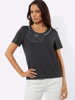 Kurzarmshirt mit Blüten-Applikation