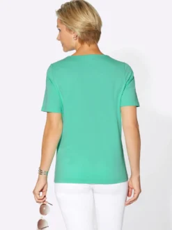 Kurzarmshirt mit Deko am V-Ausschnitt