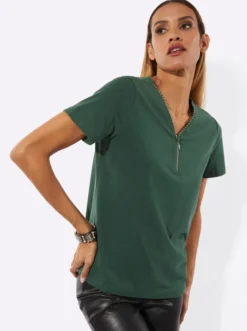 Kurzarmshirt mit kurzem Reißverschluss