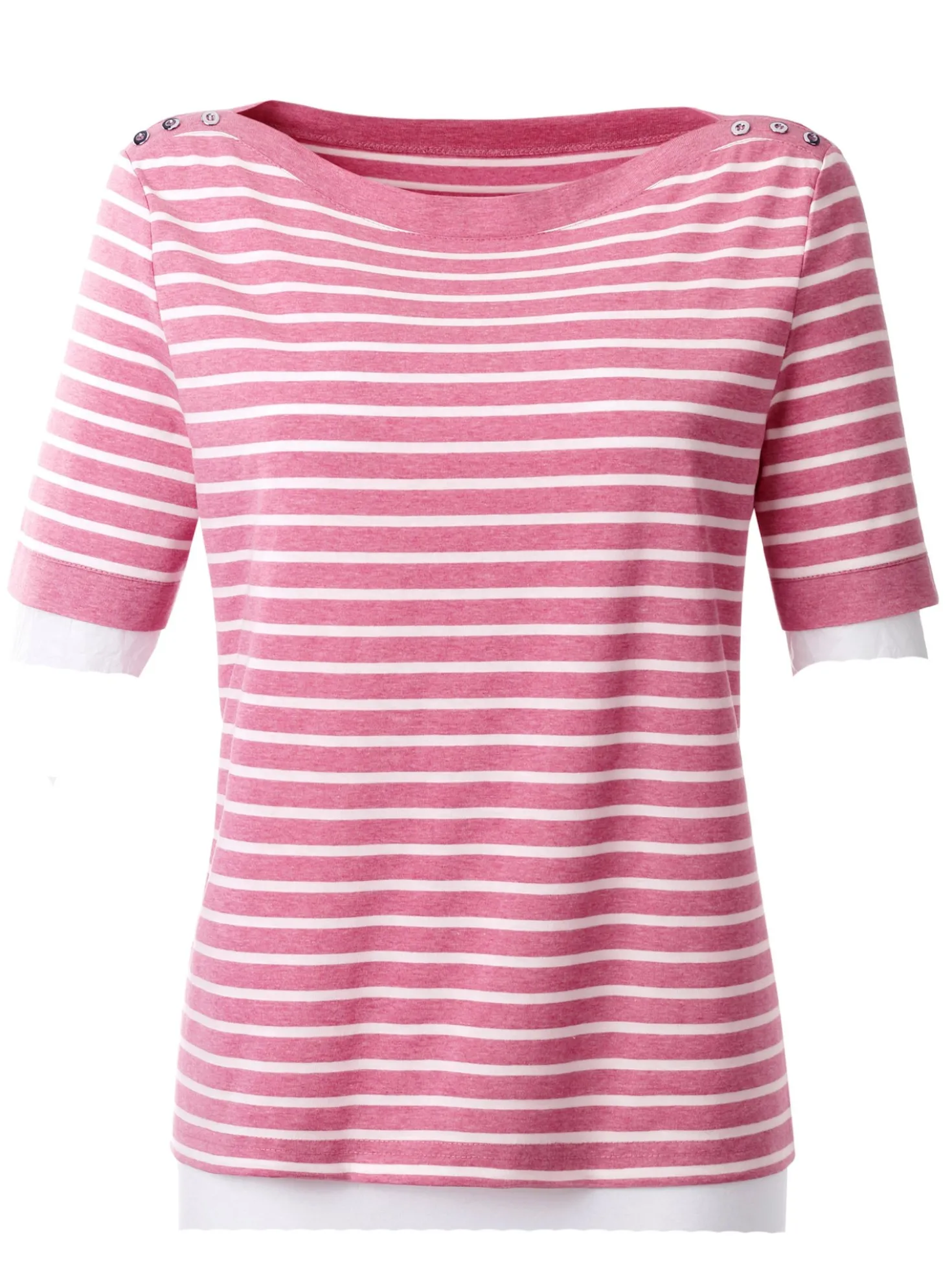 Kurzarmshirt mit silberfarbigen Metallknöpfen