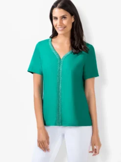 Kurzarmshirt mit silberfarbiger Paspel