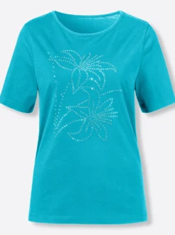 Kurzarmshirt mit Steinchen verziert