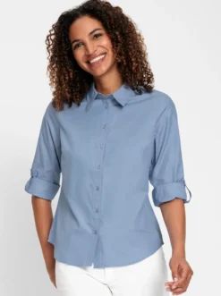 Langarm-Bluse im Baumwoll-Polyester-Mix
