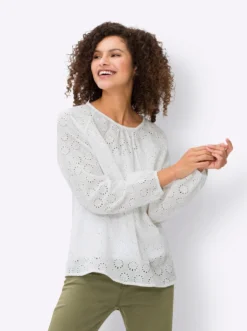 Langarm-Bluse mit Lochstickerei
