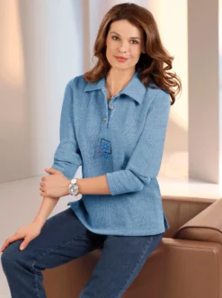Langarm-Poloshirt mit angerautem Fleece