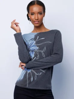 Langarm-Pullover mit Glitzersteinchen