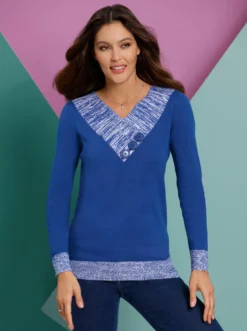 Langarm-Pullover mit Melange-Partien