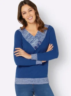 Langarm-Pullover mit Melange-Partien