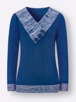 Langarm-Pullover mit Melange-Partien
