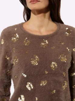 Langarm-Pullover mit Pailletten-Verzierung
