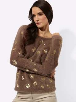 Langarm-Pullover mit Pailletten-Verzierung