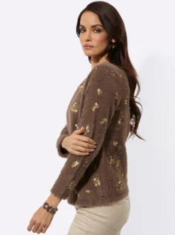 Langarm-Pullover mit Pailletten-Verzierung