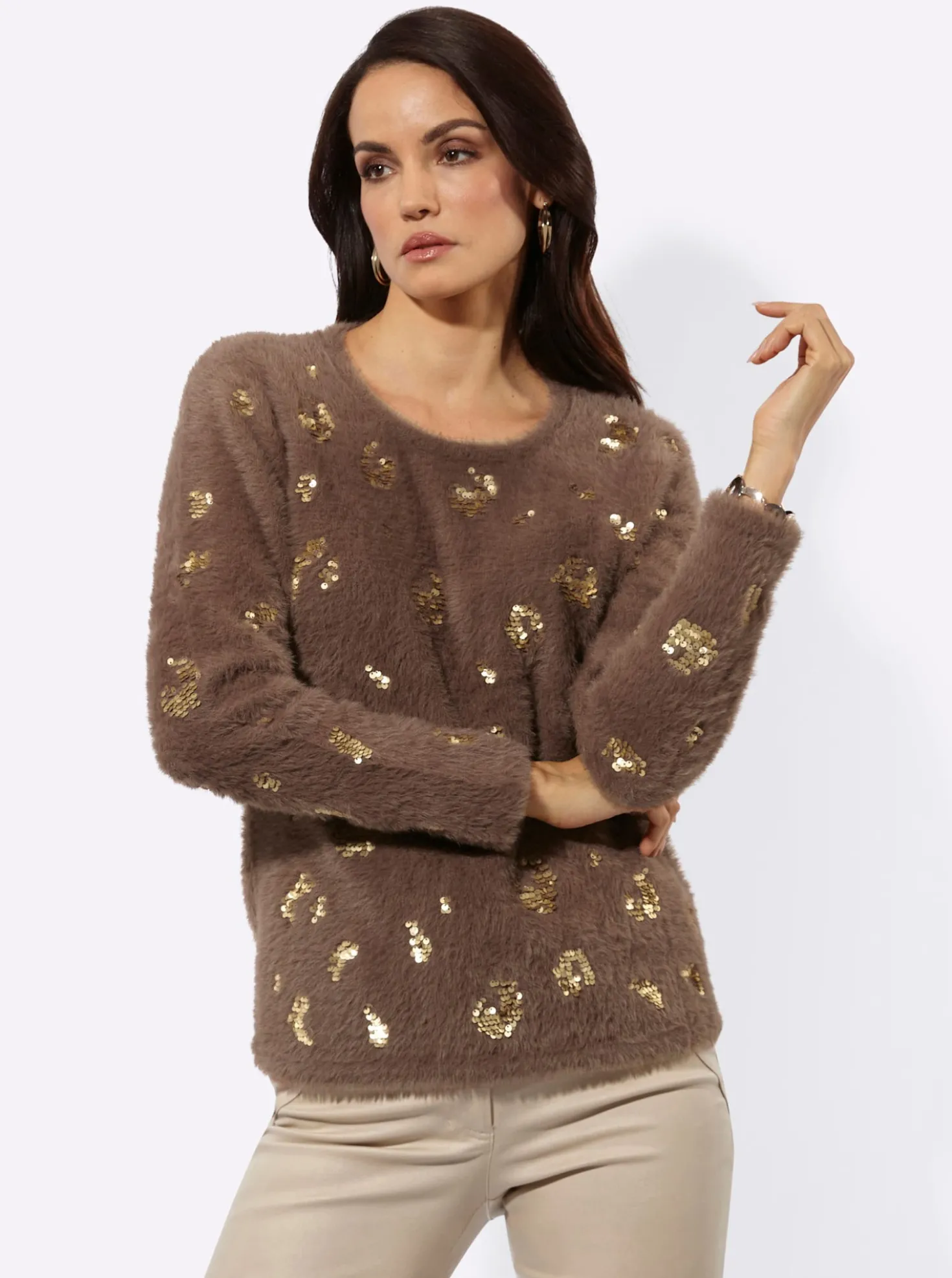 Langarm-Pullover mit Pailletten-Verzierung