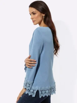Langarm-Pullover mit Spitzenbordüre