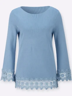 Langarm-Pullover mit Spitzenbordüre