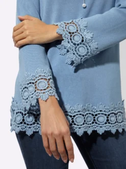 Langarm-Pullover mit Spitzenbordüre