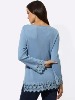 Langarm-Pullover mit Spitzenbordüre