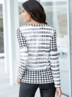 Langarmshirt mit Hahnentritt-Muster