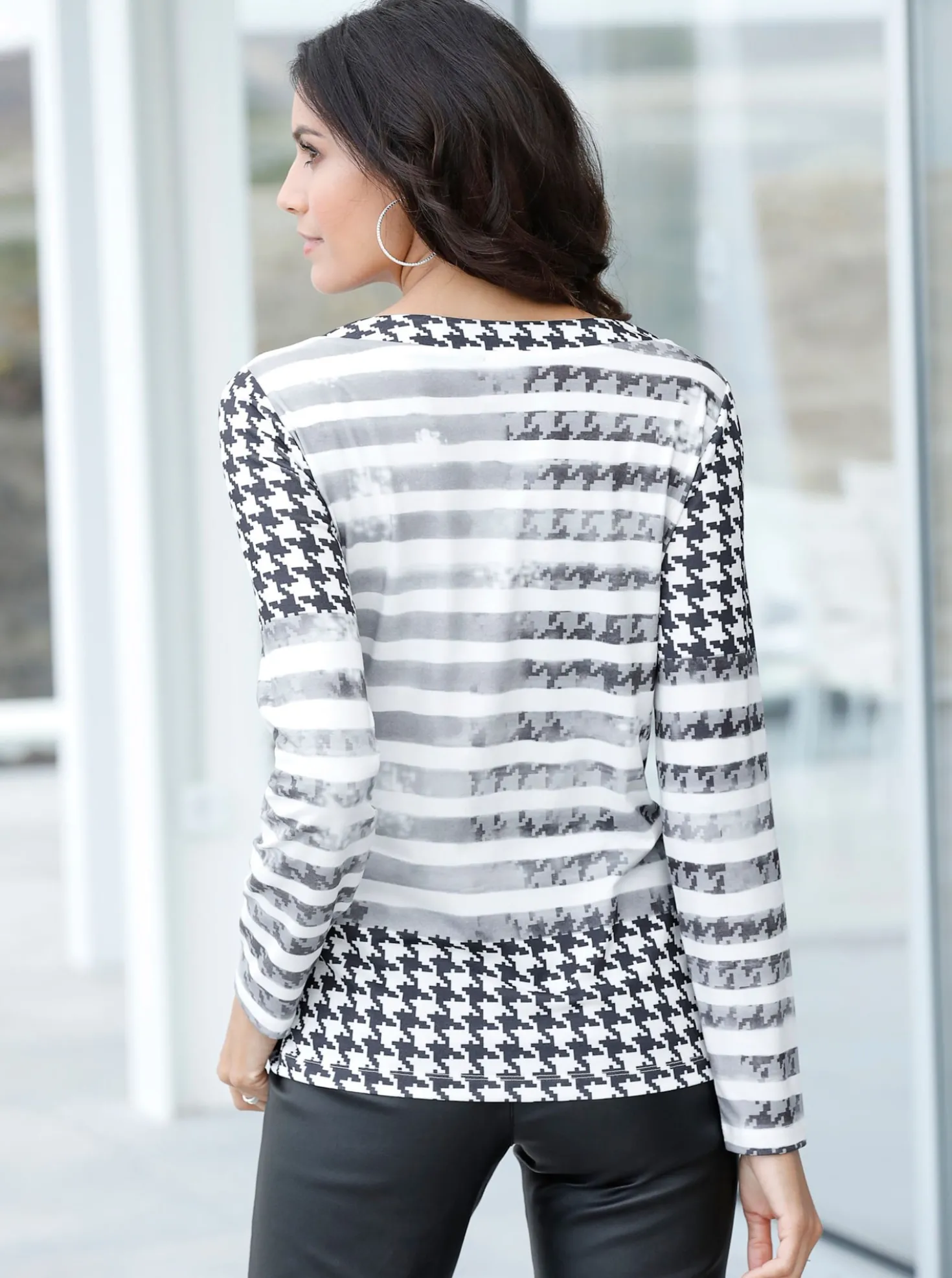 Langarmshirt mit Hahnentritt-Muster