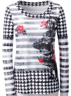 Langarmshirt mit Hahnentritt-Muster