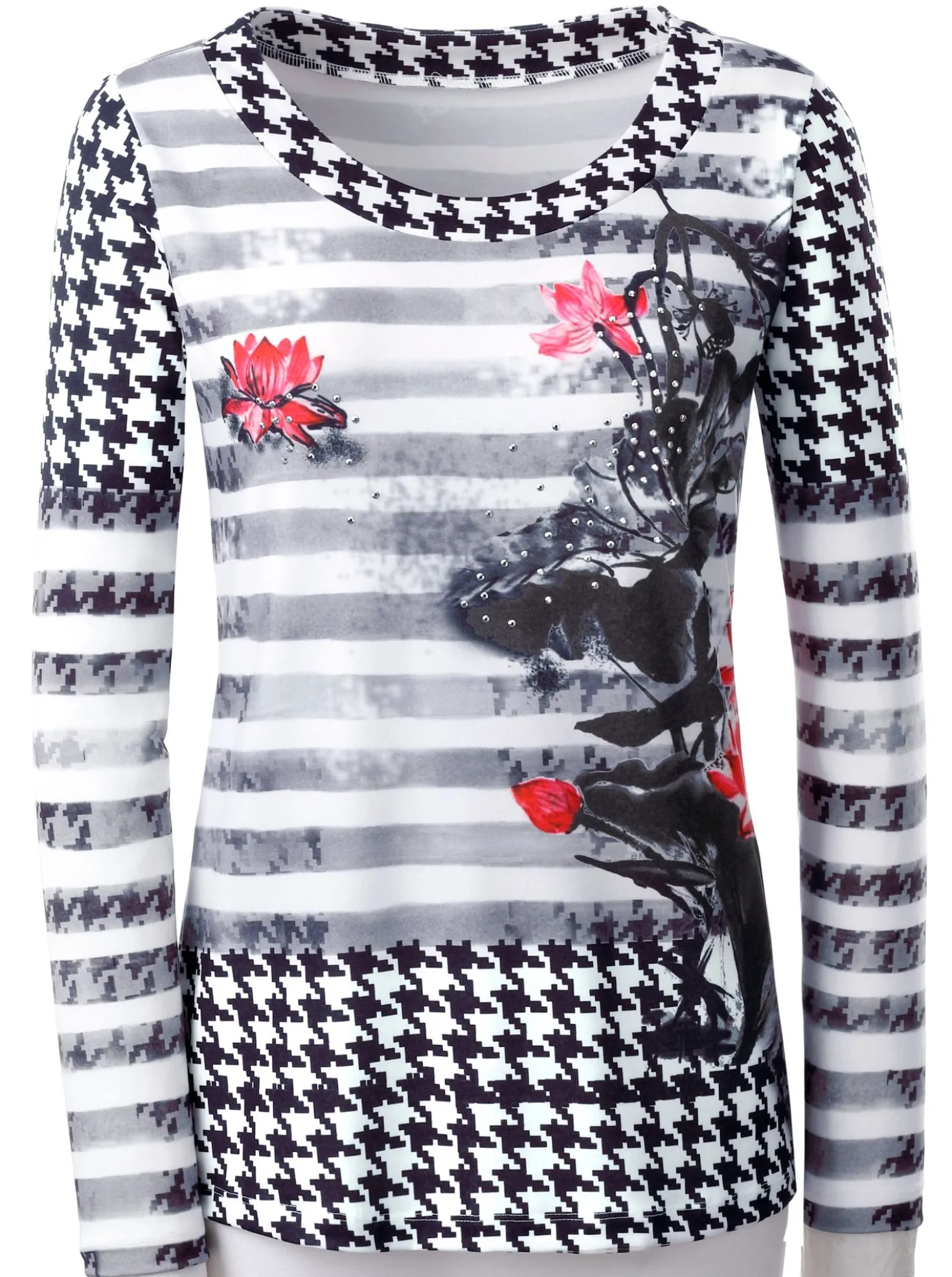 Langarmshirt mit Hahnentritt-Muster