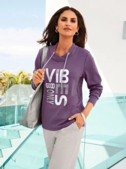 Langarmshirt mit silberfarbigem Print