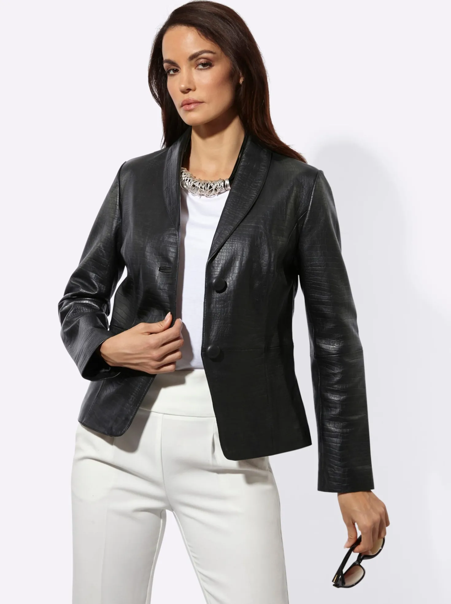 Lederblazer in Kroko-Prägung