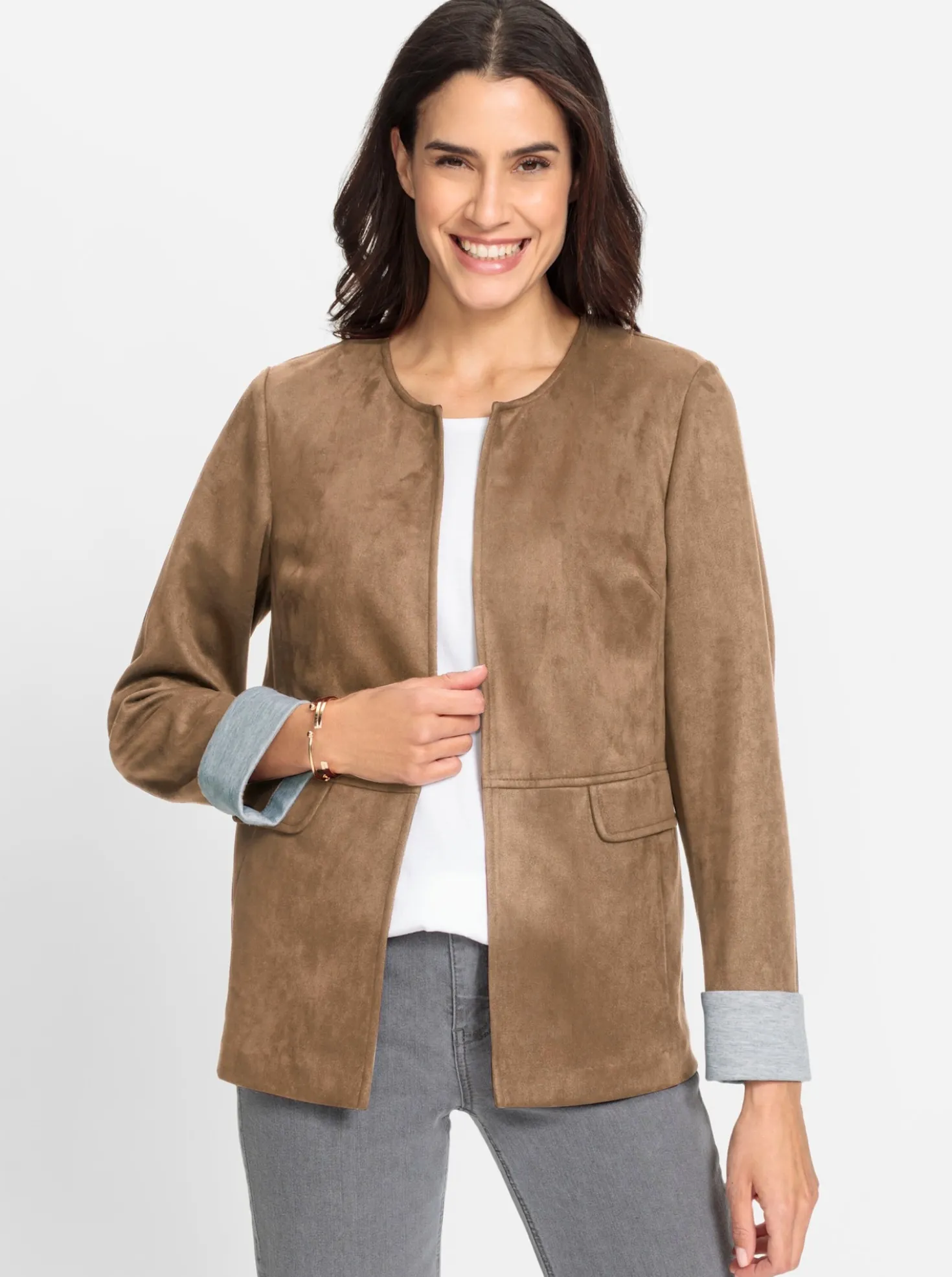 Lederimitat-Blazer in Velours-Optik