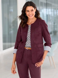Lederimitat-Blazer in Velours-Optik