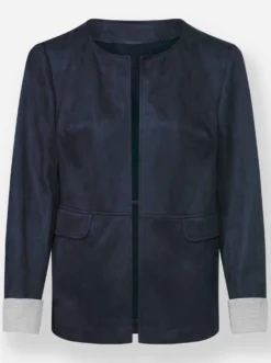 Lederimitat-Blazer in Velours-Optik