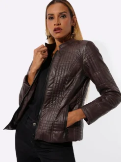 Lederimitat-Blazer mit Reißverschluss-Taschen