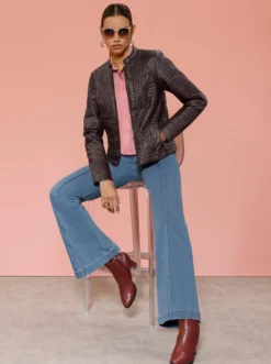 Lederimitat-Blazer mit Reißverschluss-Taschen