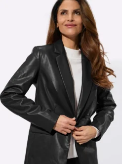 Lederimitat-Blazer mit Reverskragen