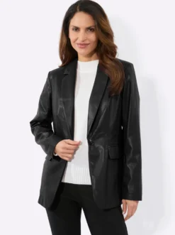 Lederimitat-Blazer mit Reverskragen