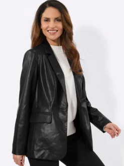 Lederimitat-Blazer mit Reverskragen